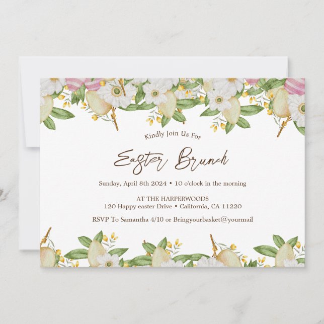 floral watercolor Spring Easter brunch & egg hunt Invitation (Front)