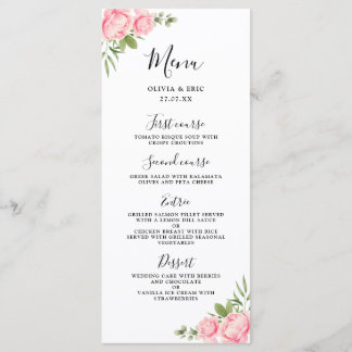 Floral watercolor spring / summer wedding menu