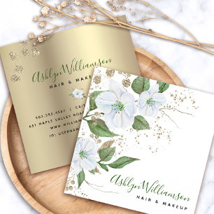 Floral Watercolor Stylish Script Modern Gold Girly Square Business Card