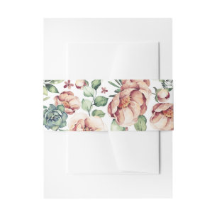 floral watercolor succulents vintage fall wedding invitation belly band