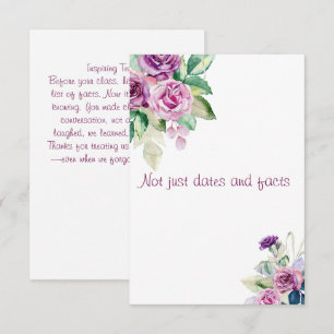 Floral watercolor teacher history appreciation  thank you card