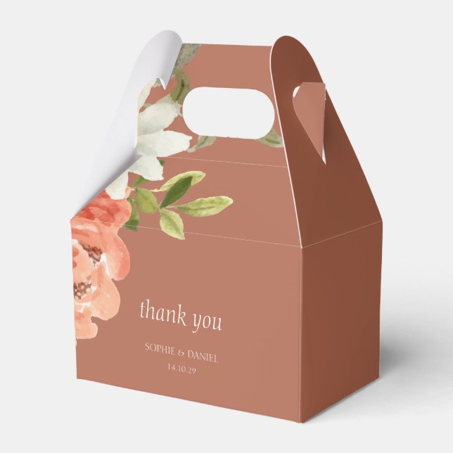  Floral Watercolor Terracotta Wedding Favor Box (Front Side)