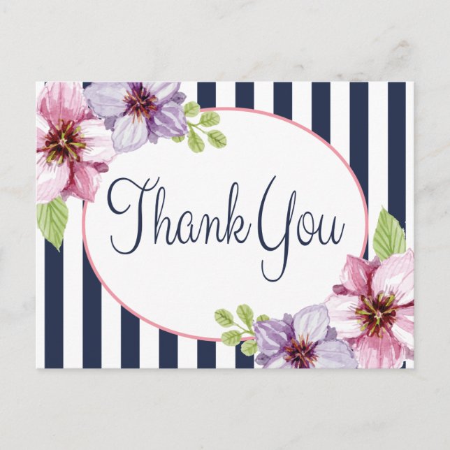 Floral Watercolor Thank You Purple Flower Postcard (Front)