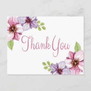 Floral Watercolor Thank You Purple Flower Postcard
