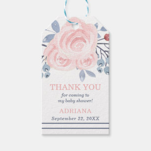 Floral Watercolor Thank You Tag, Blue, Pink Gift Tags
