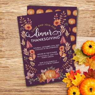 Floral Watercolor Thanksgiving Dinner Invitation