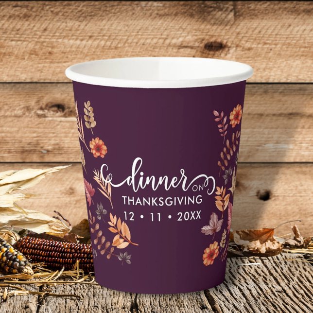 Floral Watercolor Thanksgiving Dinner Paper Cups (Creator Uploaded)
