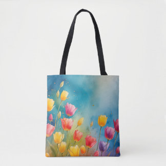 Floral watercolor tote with tulips