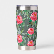Floral Watercolor Travel Mug Drink Thermal Tumbler