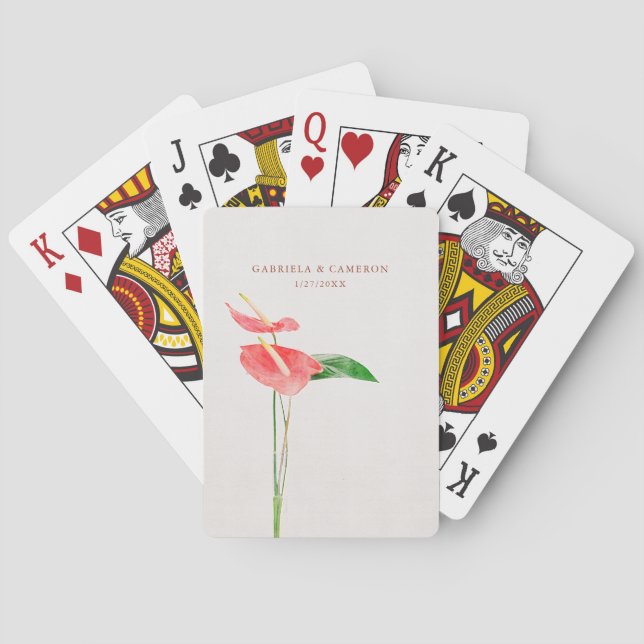 Floral Watercolor Tropical Laceleaf Wedding Playing Cards (Back)