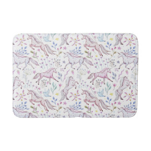 Floral Watercolor Unicorn Pattern Bath Mat