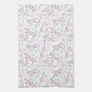 Floral Watercolor Unicorn Pattern Kitchen Towel