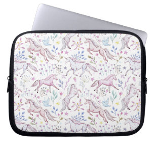 Floral Watercolor Unicorn Pattern Laptop Sleeve