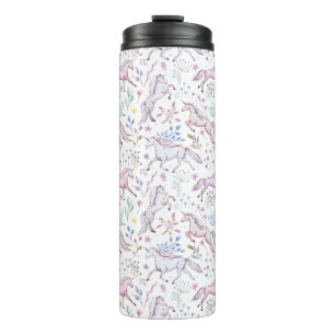 Floral Watercolor Unicorn Pattern Thermal Tumbler