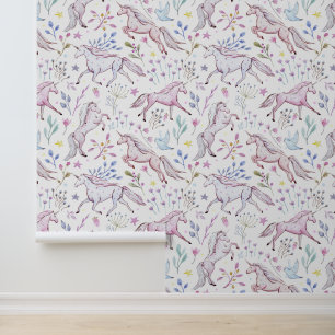 Floral Watercolor Unicorn Pattern Wallpaper