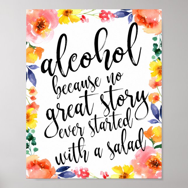 Floral Watercolor Wedding Alcohol Sign 8x10 (Front)