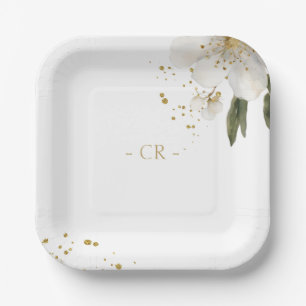Floral Watercolor Wedding Initials Paper Plate