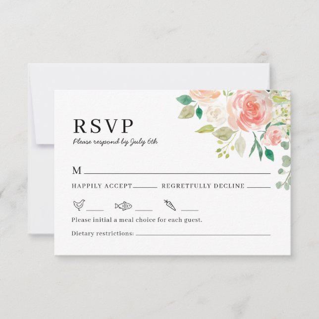 Floral Watercolor Wedding Invitation RSVP Card (Front)