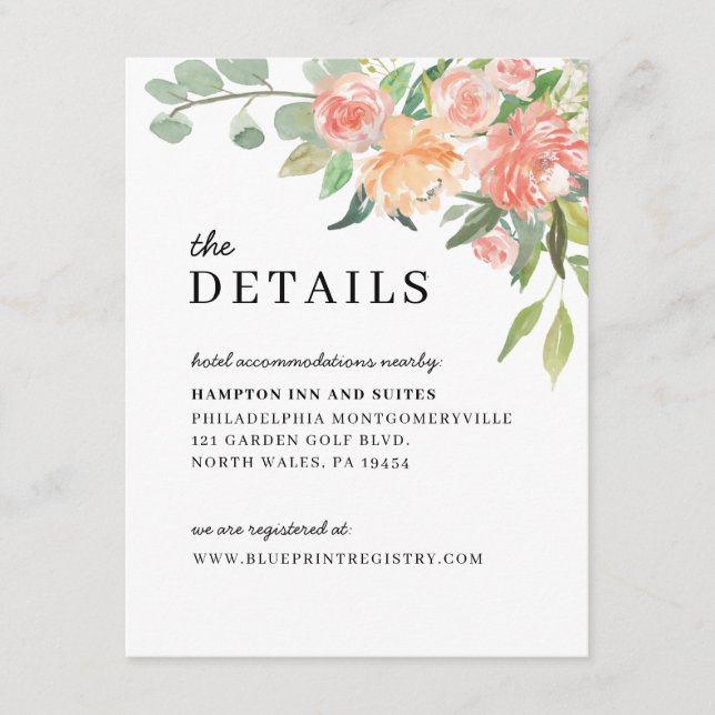 Floral Watercolor Wedding Invite Enclosure Card (Front)