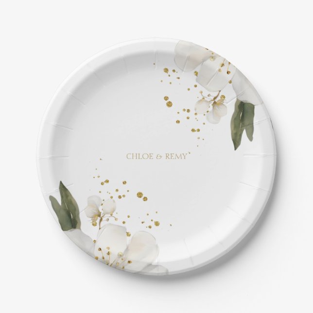Floral Watercolor Wedding  Paper Plate (Front)