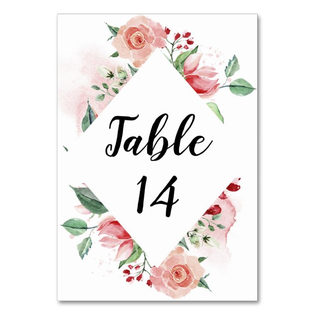 Floral Watercolor Wedding Reception Seating Chart Table Number (Front)