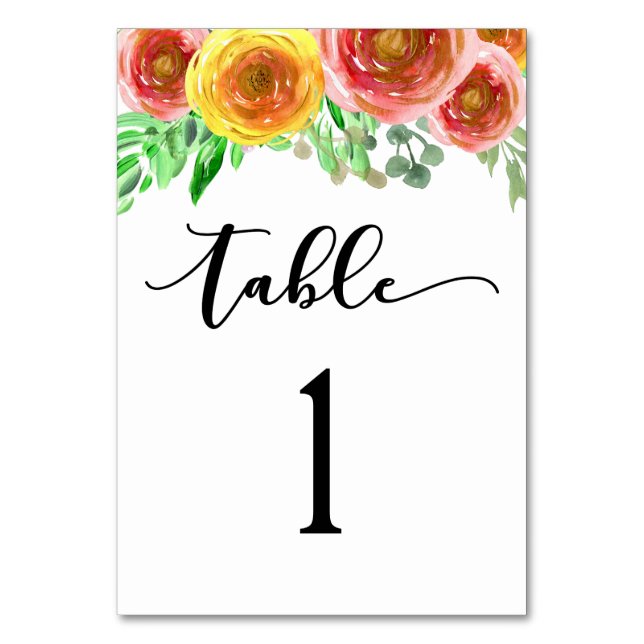 Floral Watercolor Wedding Reception Table Number (Back)