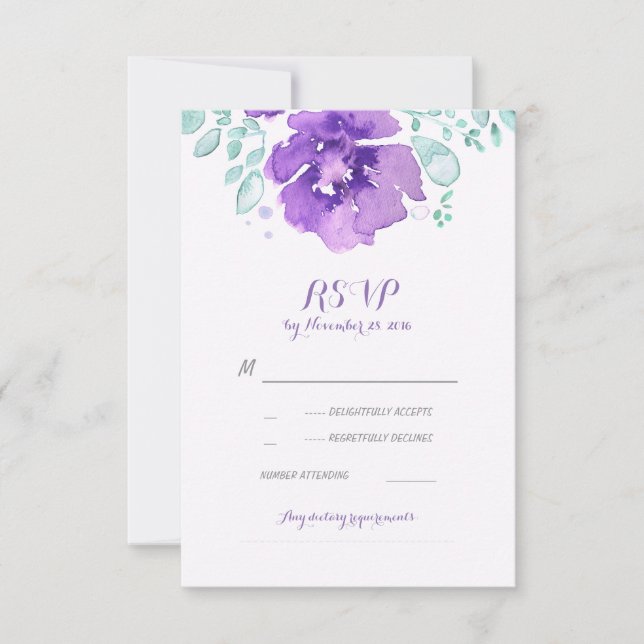 floral watercolor wedding RSVP cards (Front)