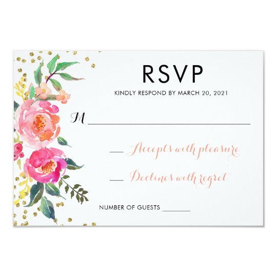 Floral Watercolor Wedding RSVP Respond Card Gold