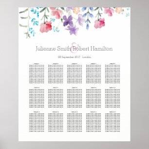 Floral Watercolor Wedding  Seating Chart 15 Tables