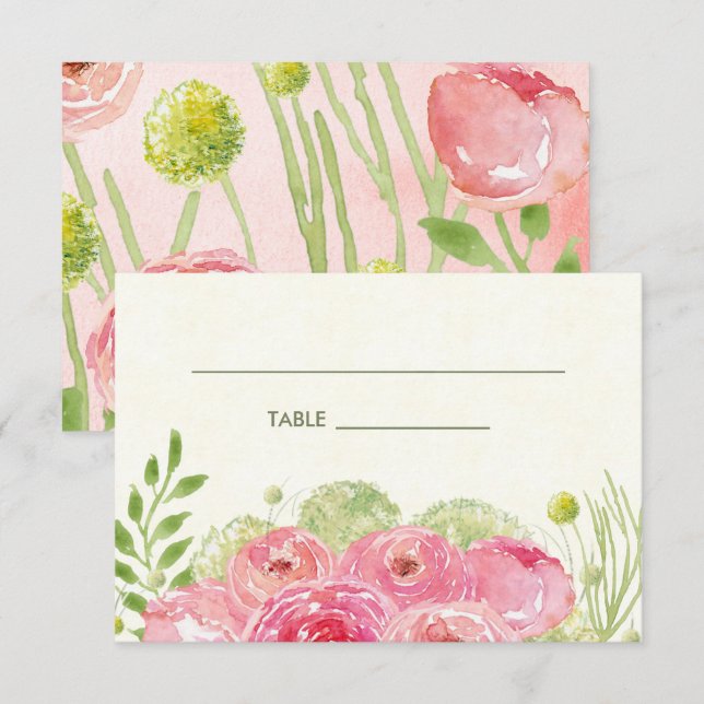 Floral Watercolor Wedding Table Place Cards (Front/Back)