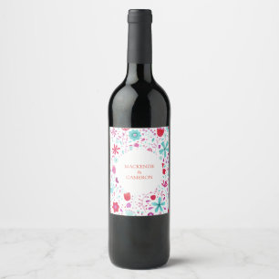 Floral Watercolor Wedding Wine Label