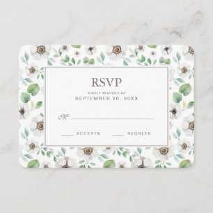Floral Watercolor   White Anemone - Wedding RSVP Card