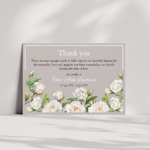 Floral watercolor white roses frame funeral thank you card