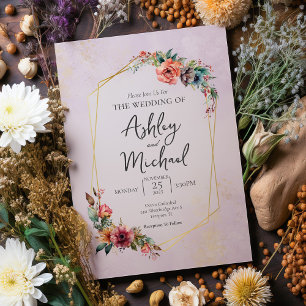 Floral Watercolor Wildflower Geometric Wedding Invitation