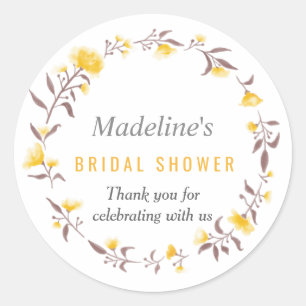Floral Watercolor Wreath Bridal Shower Favour Classic Round Sticker