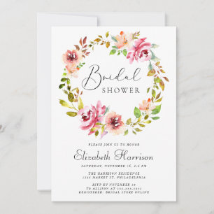 Floral Watercolor Wreath Bridal Shower Invitation