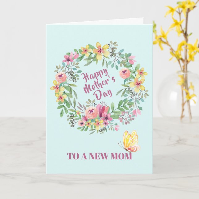Floral Watercolor Wreath First Mother's Day Card (Yellow Flower)