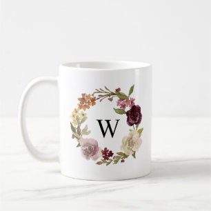 Floral Watercolor Wreath Monogram Coffee Mug
