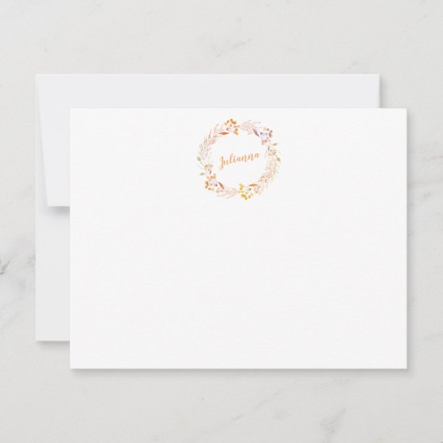 Floral Watercolor Wreath Personalized Stationery Card (Front)