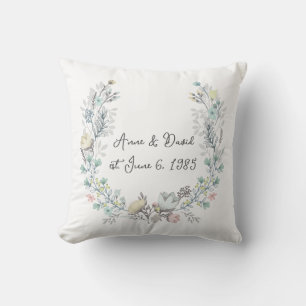 Floral Watercolor Wreath Throw Pillow