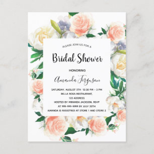 Floral watercolored rose gold pink bridal shower postcard