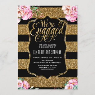 Floral Watercolors Gold Glitter Engagement Party Invitation