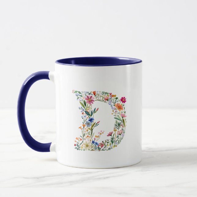 Floral Watercolour Letter D Monogram Mug (Left)
