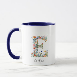 Floral Watercolour Name & Letter E Monogram Mug