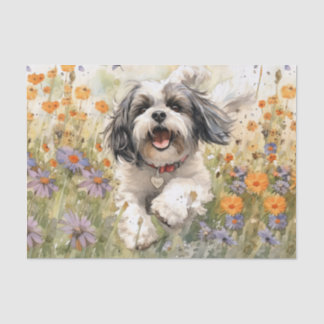 Floral Watercolour Shih Tzu running through flower Tissue Paper