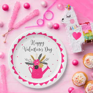 Floral Watering Can Valentine ID735 Paper Plate