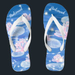 Floral Waterlily Blue White Wedding Bridesmaid Fli Flip Flops<br><div class="desc">This gorgeous pair of flip flops, featuring floral waterlily dotted with sparkling stars on the blue background with water ripples, is a memorable gift for wedding party members: bride, bridesmaids, mother of the bride, maid of honour... They will add a stylish dose of glam to your wedding day, bachelorette party, or other celebration....</div>