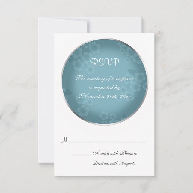 Floral Watermark Slate Blue Wedding RSVP Cards (Front)