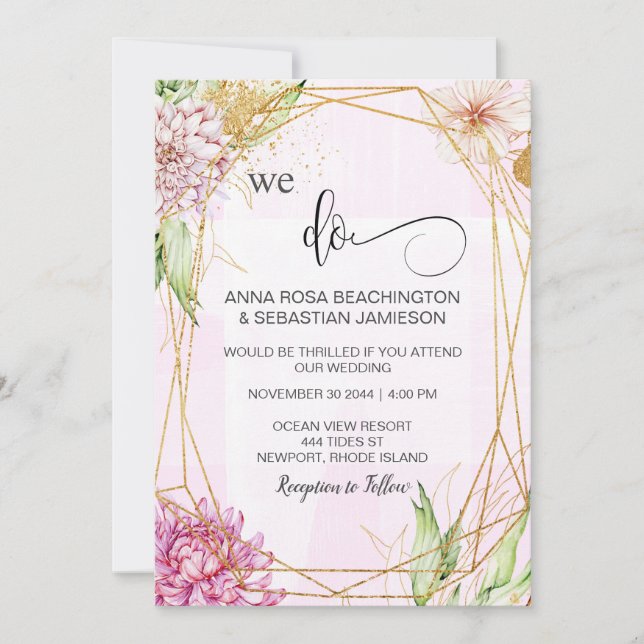 *~* Floral WE DO  Geometric RSVP AR15 QR Wedding Invitation (Front)