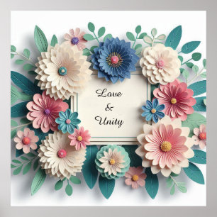 Floral wedding 3D Paper Flowers Floral Frame 🌸🎨✨ Poster